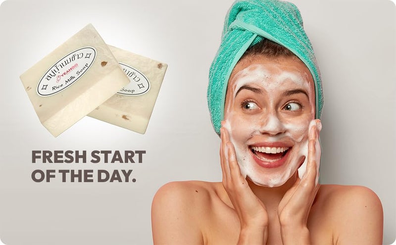 Yeahgoshopping 2 Pcs Original Rice Milk Soap Bar Thailand Jasmine 60-65 Grams Handmade Gluta Collagen Douro Jabon Douro Real Fuentes Pourres Grade Moisturizing Organic Made in Thailand (2 Soap Bars) - Image 3